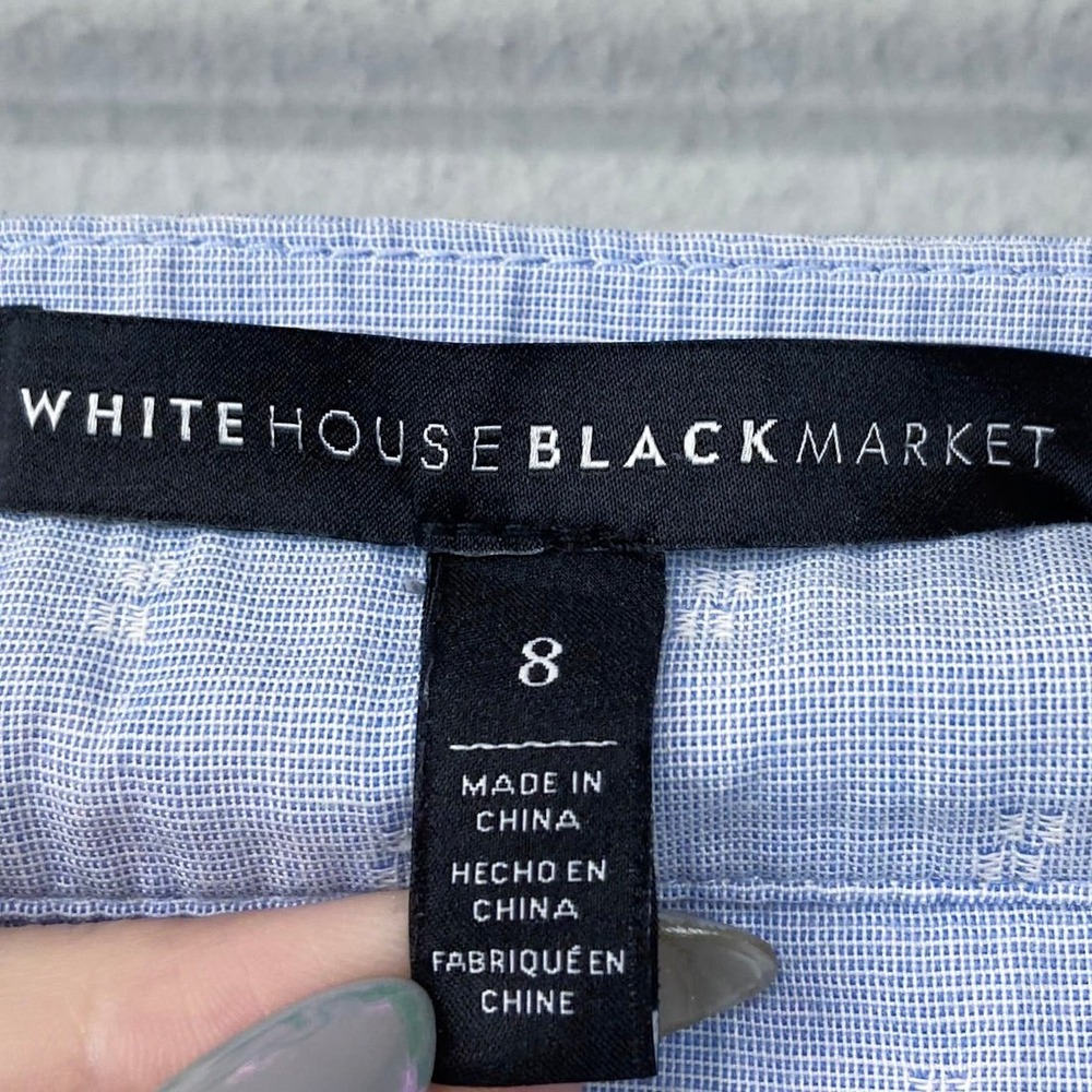 White House Black Market Skirt Size 8 Blue Crochet Trim‎ Mini Cottagecore Preppy - Picture 2 of 11